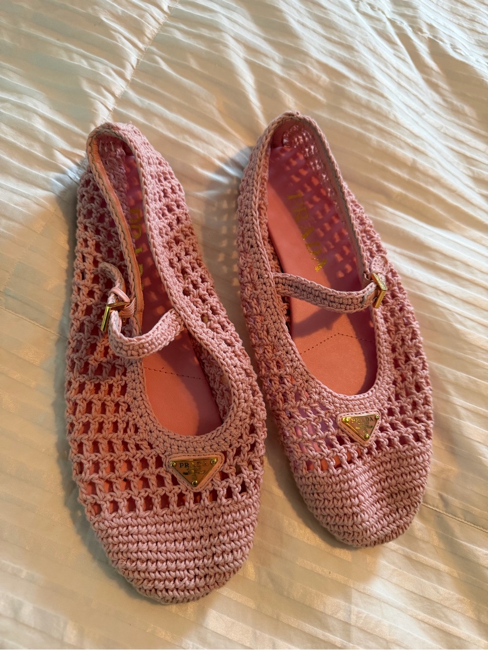Prada Pink crochet ballerinas